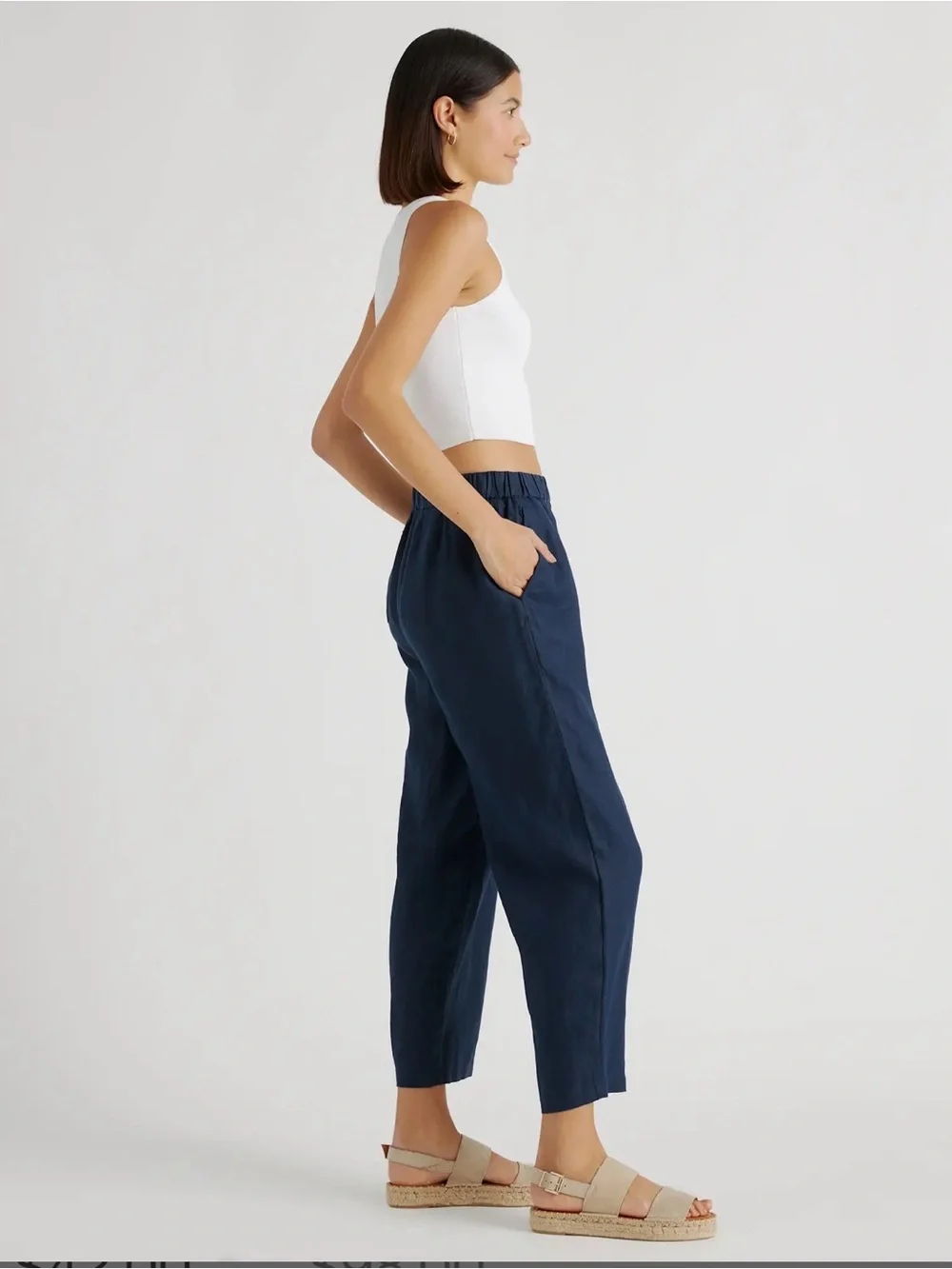 Quince Women’s 100% European Linen Flax Pull-On Pant Medium Navy Relaxed Fit